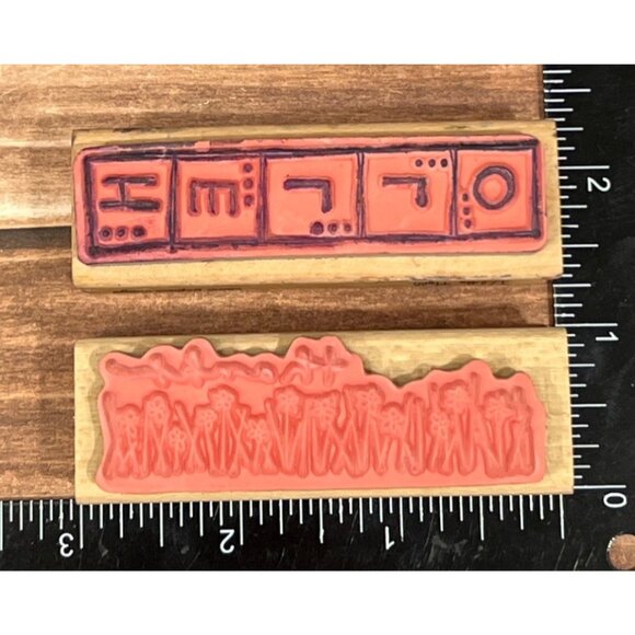 2006 STUDIO G HELLO & THANKS WOOD MOUNTED RUBBER STAMP SET OF 2 BY KOLETTE HALL - Picture 7 of 7